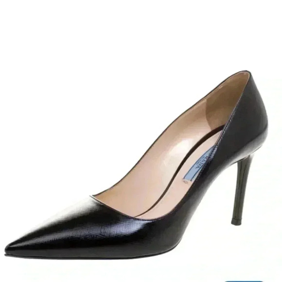 PRADA Black Leather Pointed Toe Pumps Size 38.5 or US 8.5 - Picture 2 of 14
